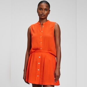 GAP Women's Orange Button-Up Top, Size M